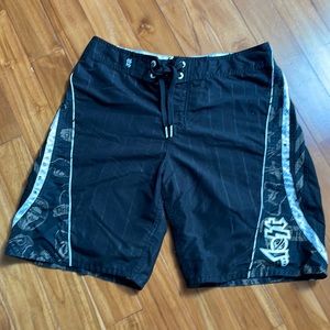 Men's vintage thirty three jolt swim board shorts surfer trunks tie waist black